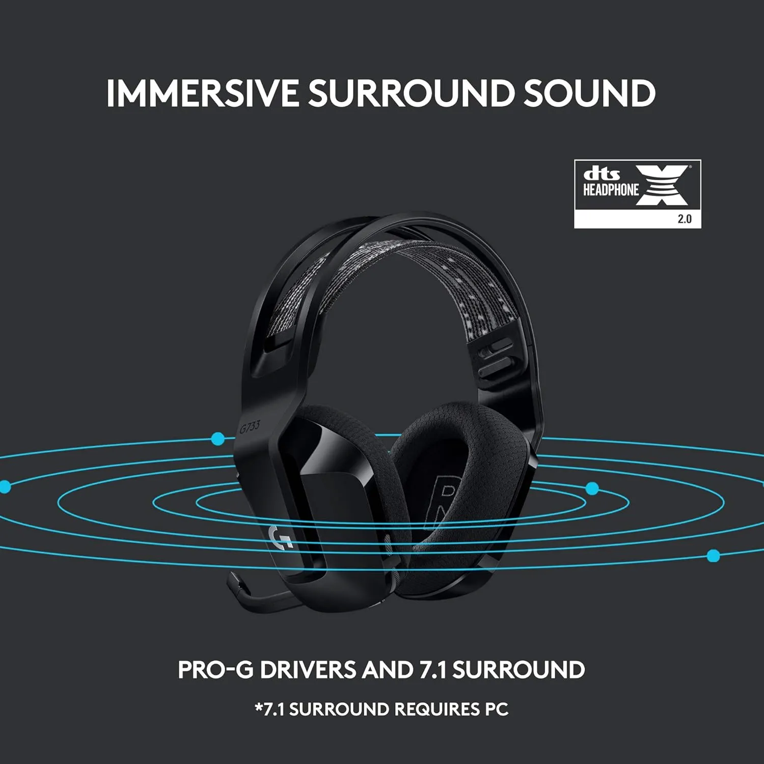 Logitech Wireless Gaming Headphone PRO-G Audio Drivers (G733) RGB view 3